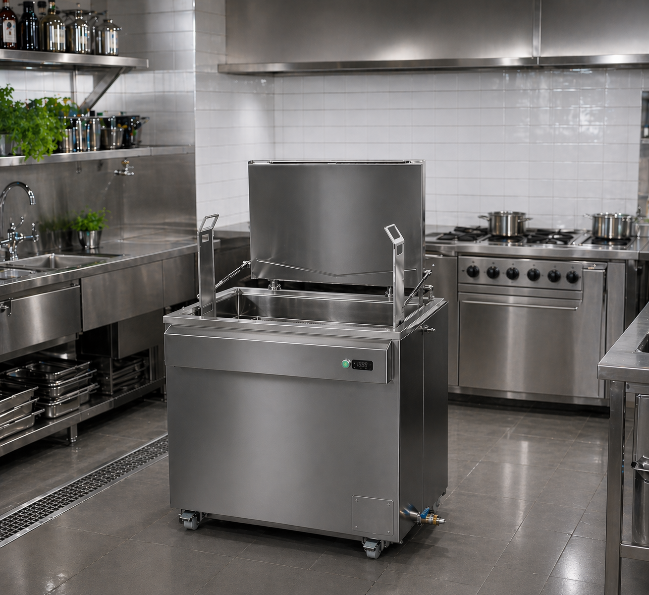 Eco Clean Tiger Reinigungsmaschine freistehend in einer professionellen Küche